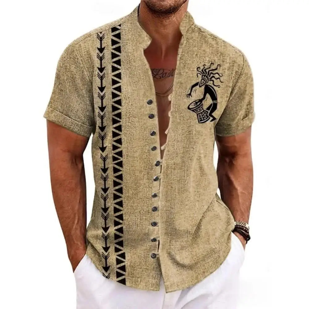 Men’s Linen Short-Sleeved Retro Shirt