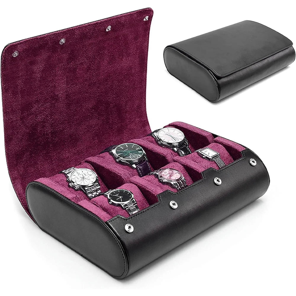 Executive 6-Slot Leather Watch Travel Case