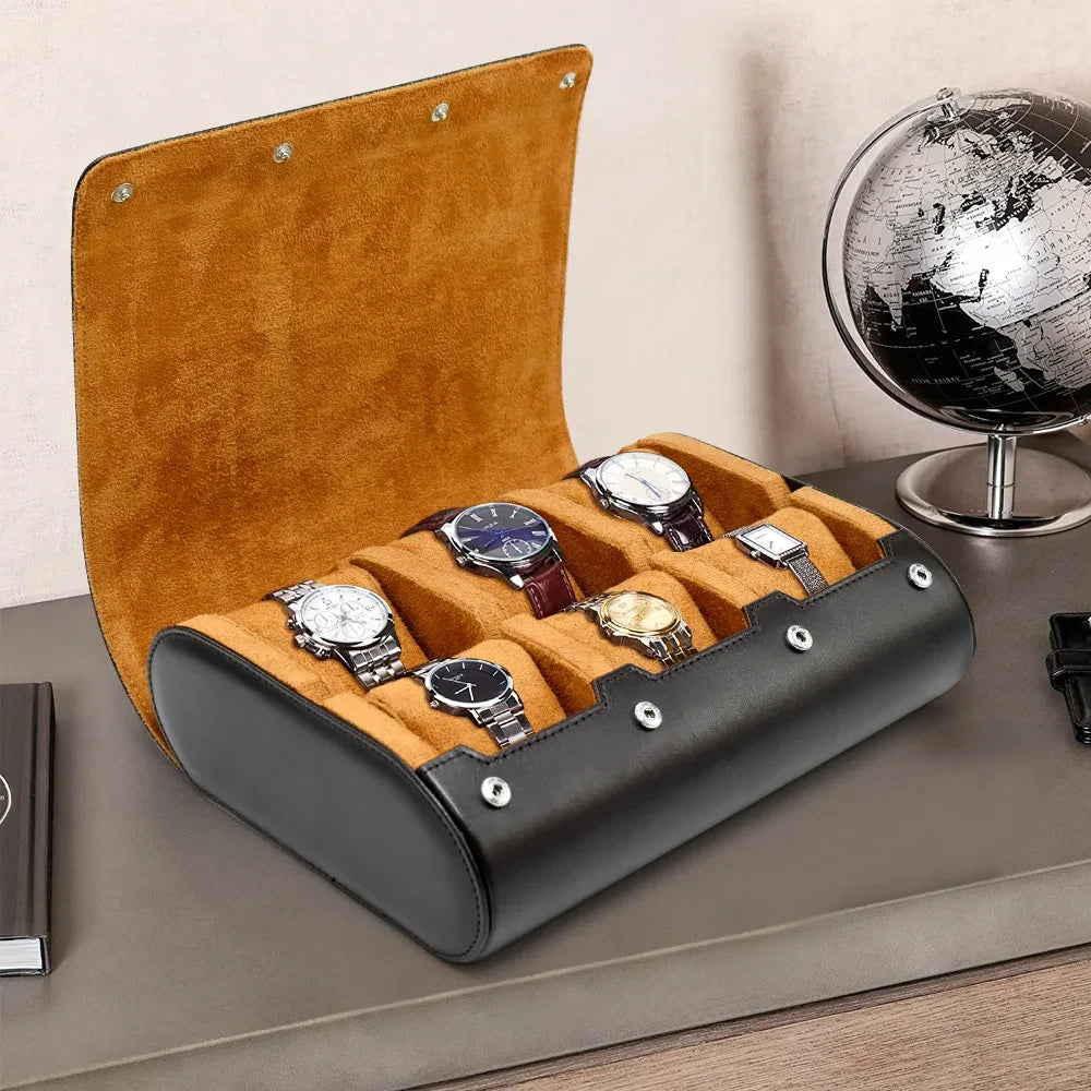 Executive 6-Slot Leather Watch Travel Case