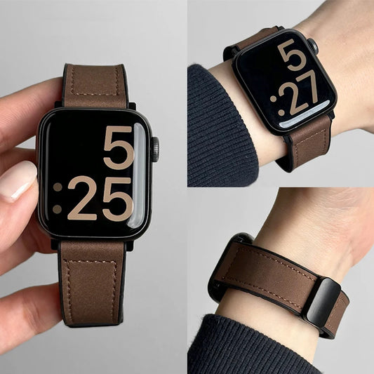 Premium Hybrid Leather & Silicone Watch Band