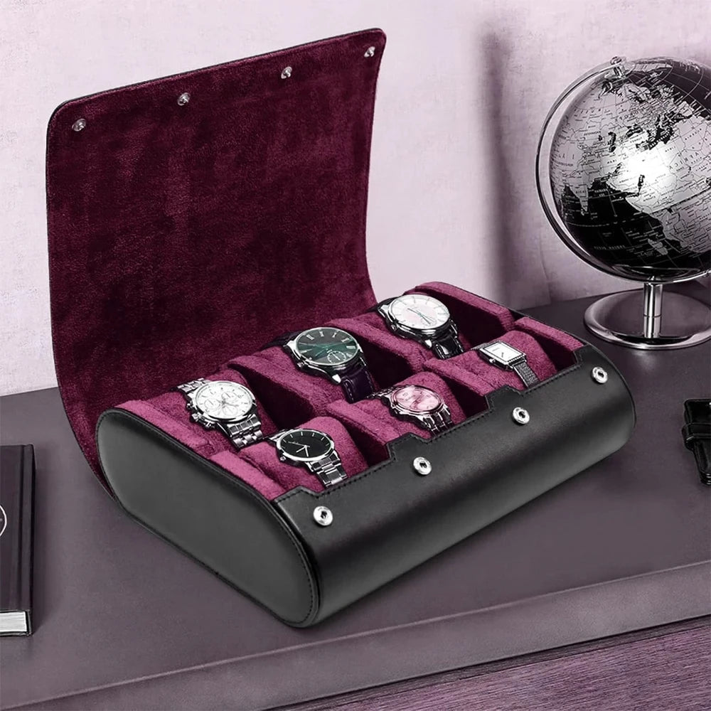 Executive 6-Slot Leather Watch Travel Case