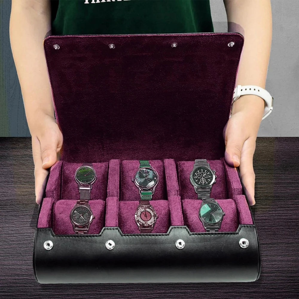 Executive 6-Slot Leather Watch Travel Case