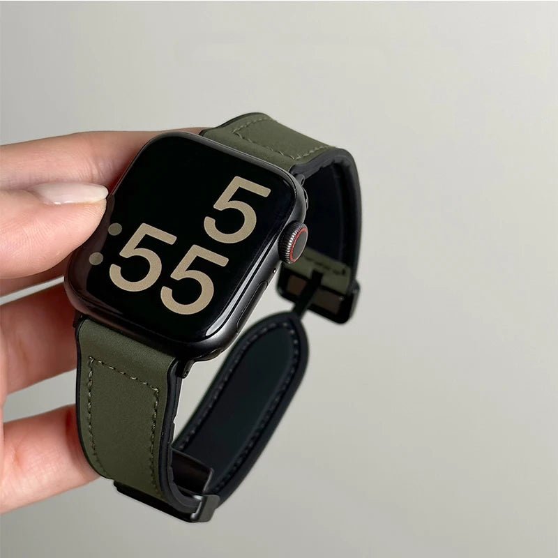 Premium Hybrid Leather & Silicone Watch Band
