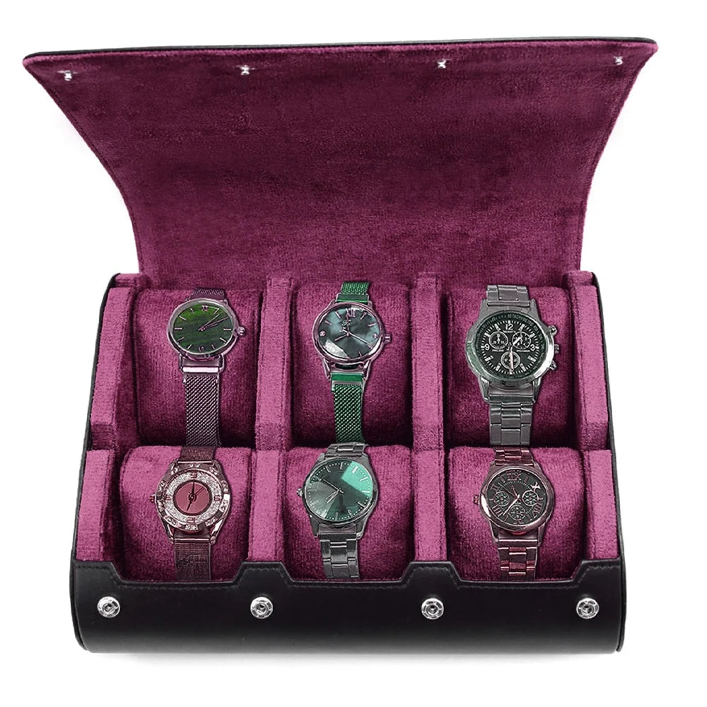 Executive 6-Slot Leather Watch Travel Case