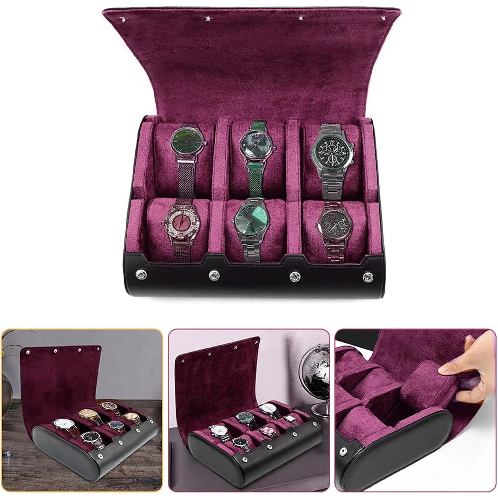 Executive 6-Slot Leather Watch Travel Case