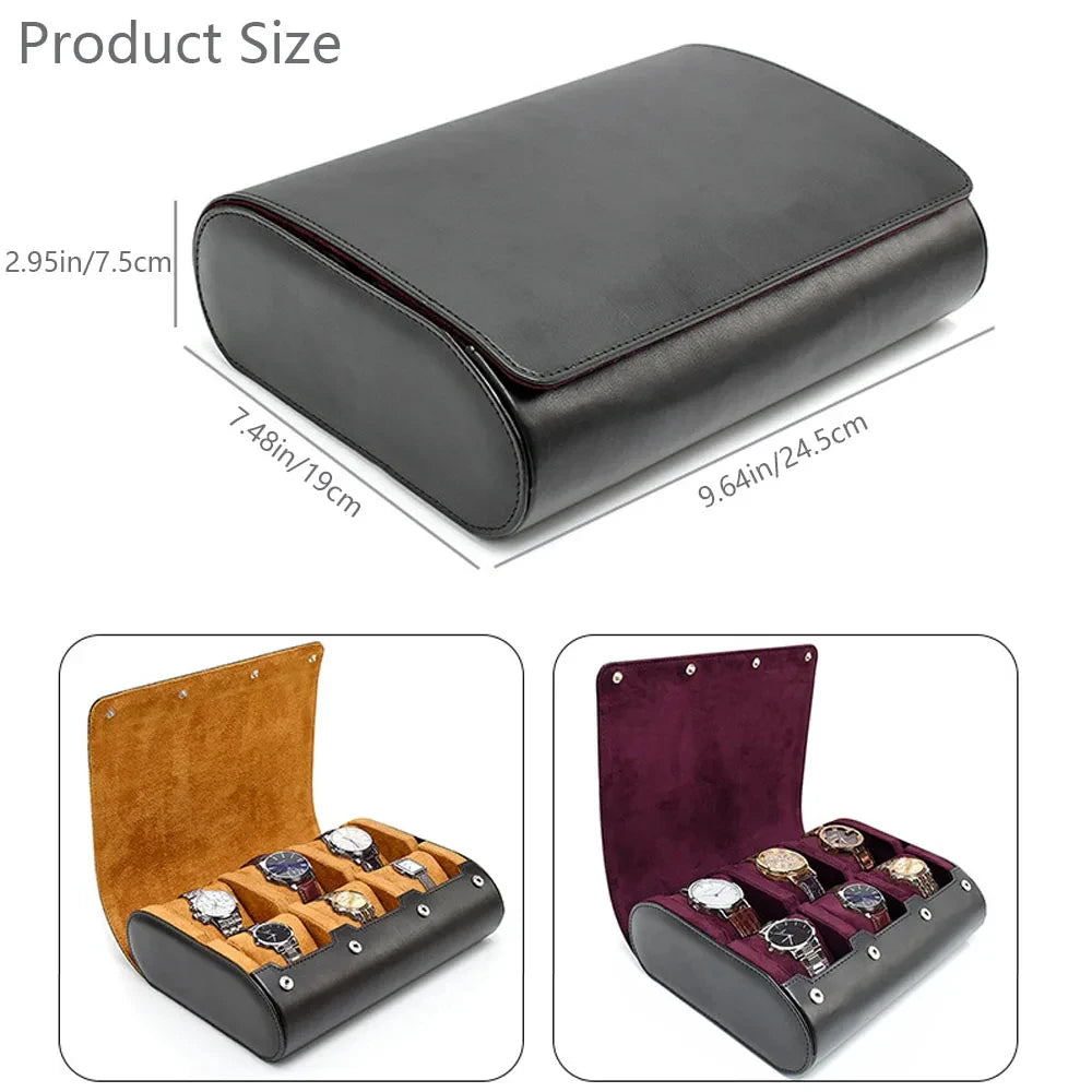 Executive 6-Slot Leather Watch Travel Case